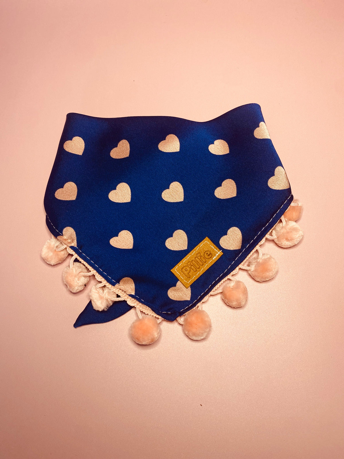 Navy Satin Hearts - Bandana