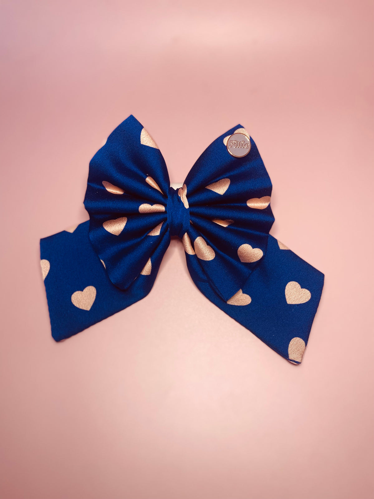 Navy Satin Hearts - Bows (Sailor or Standard)