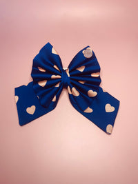 Navy Satin Hearts - Bows (Sailor or Standard)